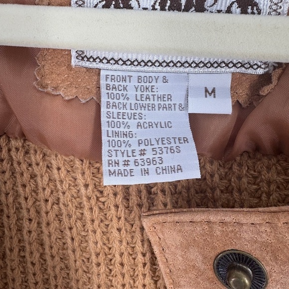 AMI Womens Suede Leather Jacket Size M Brown Hidden Snaps Knit Sleeves - Picture 5 of 9